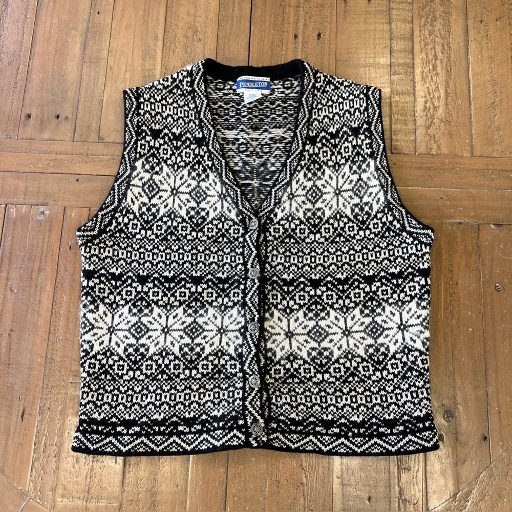 Pendleton Vintage Knit Fairisle Sweater Vest Women’s Medium Wool Button 90s